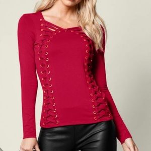 Venus red laced scoop neck top